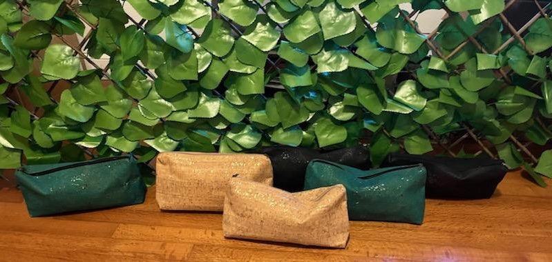 Black Confetti Cork Slim Zipper Clutch
