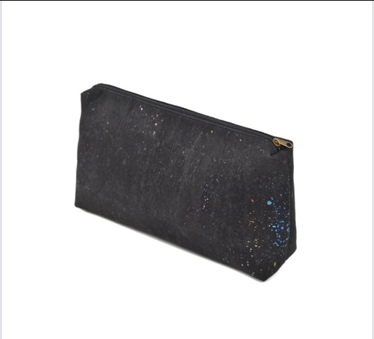 Black Confetti Cork Slim Zipper Clutch