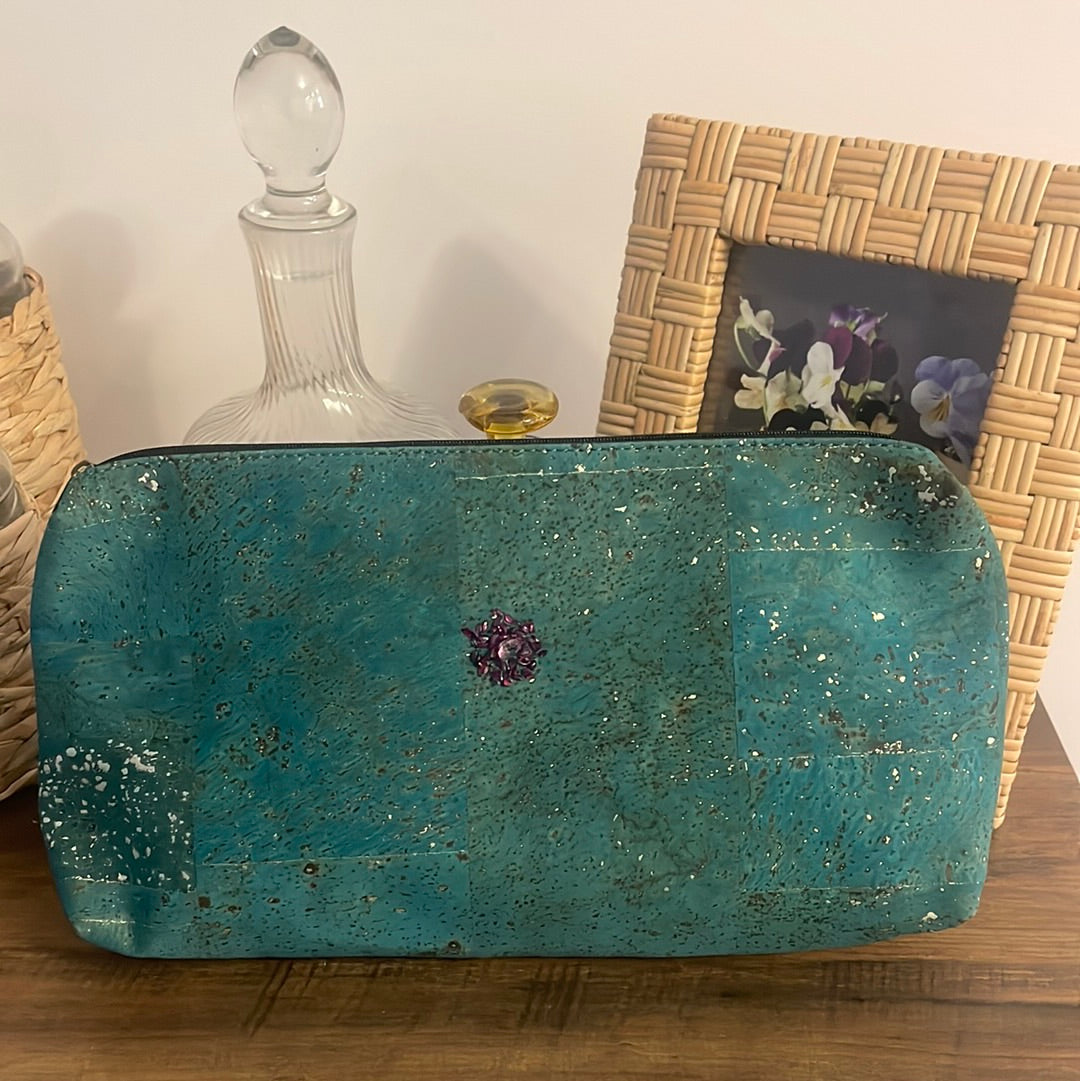 Slim Turquoise and Metalic Clutch w Authentic Ruby and Amethyst Stone! Gem Collection